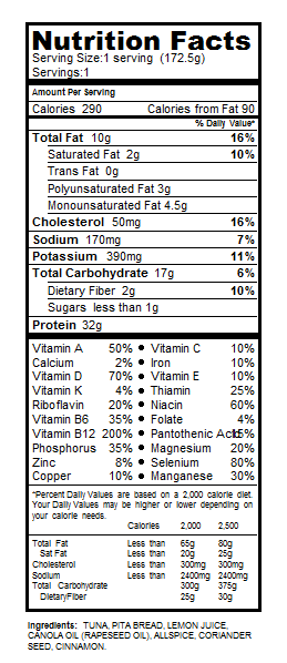 Nutrition Information: Tuna fish shawarma (gyro)