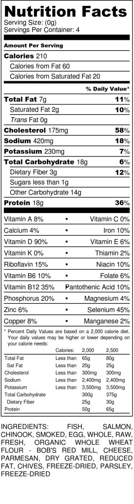 Salmon Quiche nutition labeling